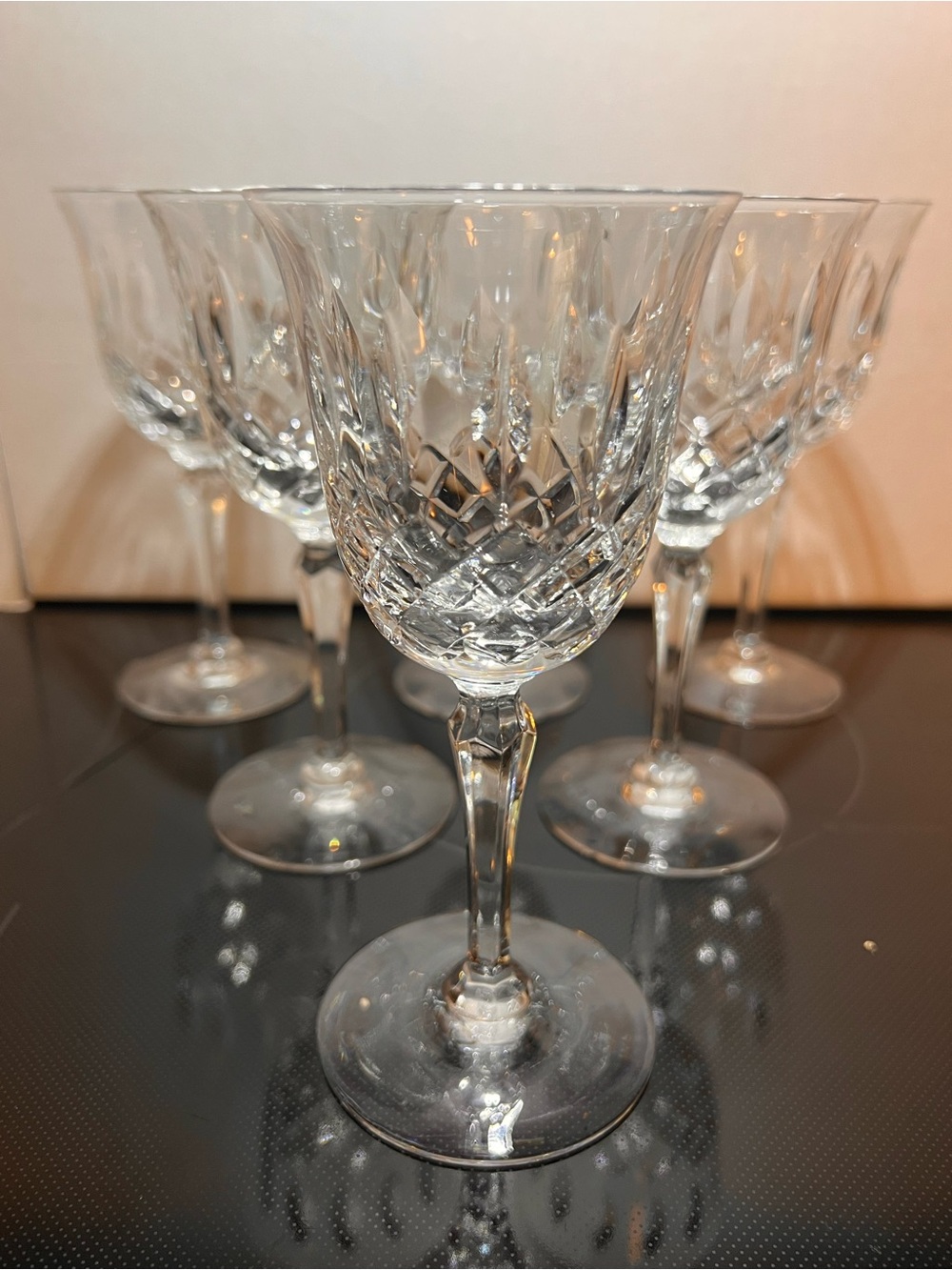 Tiffin-Franciscan Elyse set of 6 Crystal Cut Wine Glasses - Clear Stemware Set